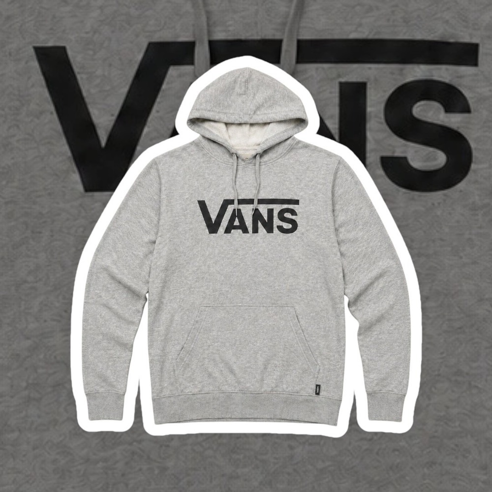 Vans Off The Wall Hoodie Mens Small Gray Black Logo Pullover Sweatshirt S 0262 - Picture 1 of 9